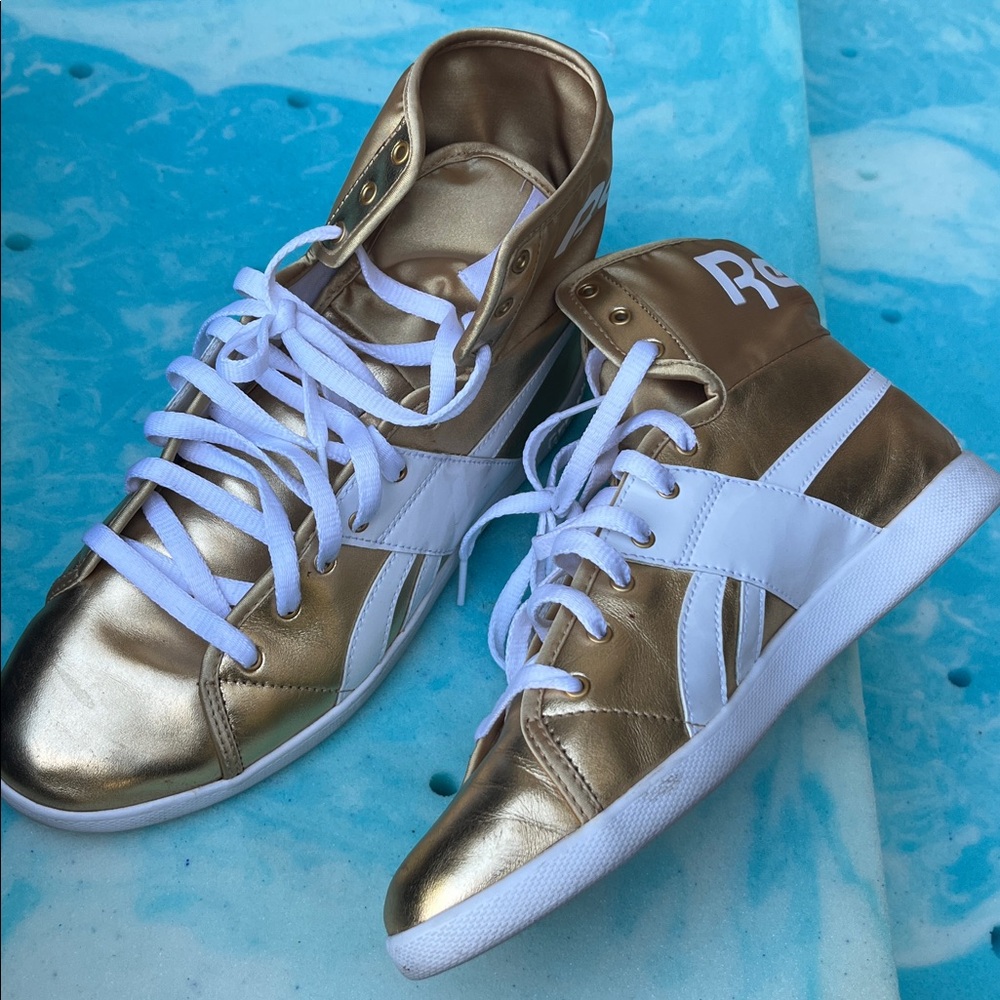 Reebok Metallic Gold and White Sneakers